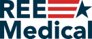 REE Medical Logo A Leader in Disability Services - Full Color Blue and Red Medical Image with Blue Font