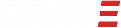 BRAVE white and red logo.